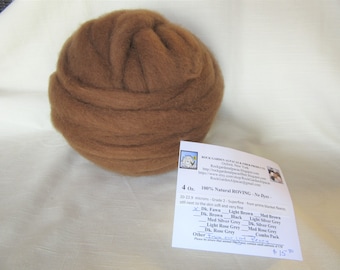 4 oz Dark Fawn Alpaca SUPERFINE (Peony) Roving - for Spinning, Nuno Felting or Needlefelting