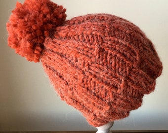 Adult / Knit hat / Alpaca / Toque / Hand Knit / Winter Hat / Large Pom / Pom Pom / Snowboard hat / Christmas Gift / Girlfirend /