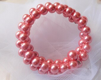 SALE - Gorgeous Bubblegum Pink Vintage Wrap Bracelet - Faux Pearl