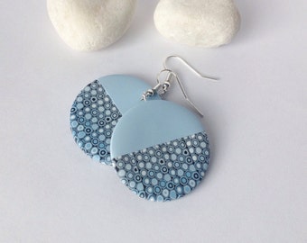 Polymer Clay Earrings , Modern earrings , Ombre earrings, Geometric earrings, Minimalist earrings ,Blue earrings, Round earrings