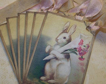 Easter Bunny Tags Easter Tags Vintage Style All Occasion Bunny Gift Tags Set of 6 0r 9