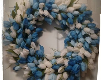 Tulip Wreath, Spring Wreath, Summer Wreath, Easter Wreath, Front Door Wreath, Blue Wreath, Spring Flowers Wreath.