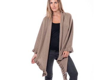 Taupe Cashmere Ruffle Shawl