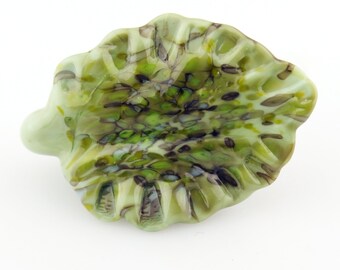 Lampwork bead, Leaf Glass Focal Pendant, Green