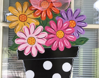 Front door decor, Spring door hanger, spring decorations, flower bouquet door hanger, wood door hanger