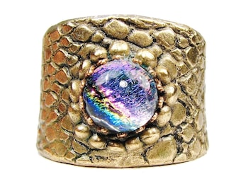Bronze Ring with Dichroic Glass