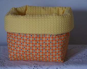 Fabric basket Organizer quilted orange and yellow polka dots