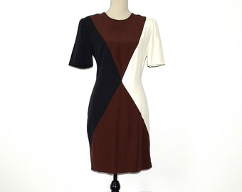 Color Block Dress - 80s Vintage Secretary Dress - Mondrian Dress - Color Blocked Normcore Preppy Dress - Geometric Fitted Dress