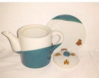Vintage Blue & Brown Pottery,Stoneware Teapot,Blue,Rust,Teapot and Underplate,Pottery,Stoneware, Southwestern Teapot, Rustic, Primative