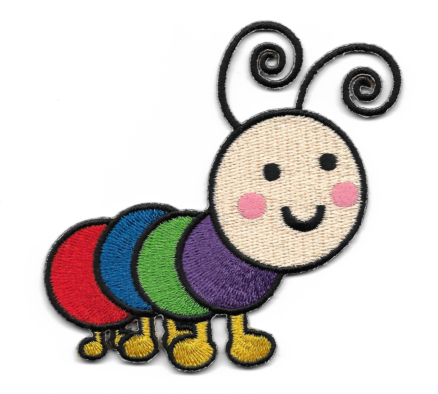 Rainbow Caterpillar Embroidered Patch, Iron On Applique, Cute, Perfect for Kids or Baby Outfits