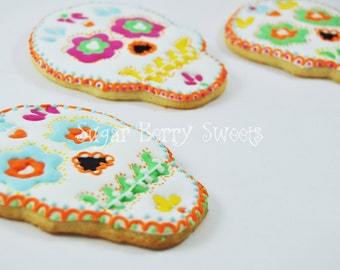 Sugar Skull decorated extra Large sugar cookies - perfect halloween - dia de los muertos - day of the dead - party gift - cute = creepy