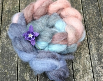 Hand dyed spinning fibre, Oatmeal Bluefaced Leicester, 110g, BFL combed tops, gradient dyed spinning fibre