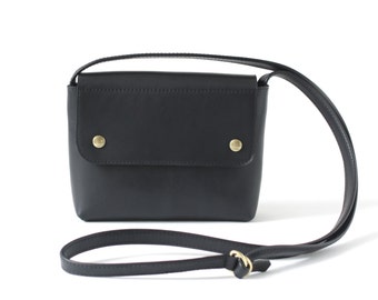 Crossbody Purse Genuine Leather Black, small satchel bag, crossbody bag