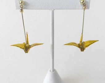 Gold origami crane earrings, gold wife gift, wife christmas jewelry, wife gift earrings, japanese jewelry, origami jewelry, origami crane