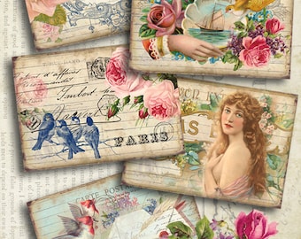 VINTAGE DREAM - Printable Gift Tags Digital Collage Sheet Downloadable 2.5"x3.5" size images for Paper craft Jewelry holders by Art Cult