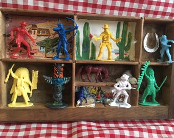 Cowboys and Indians - shadow box - wild west - ranch decor - cowboy art - native american - man cave decor - boy's bedroom - vintage cowboy
