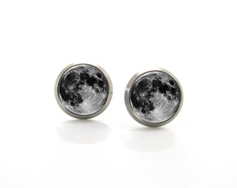 Titanium Stud Earrings Full moon stud earrings, Tiny stud earrings, Space jewelry, Moon earrings for sensitive ears, Mens earrings