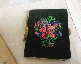 A sweet little velvet floral embroidered vintage 1940s Needle Case