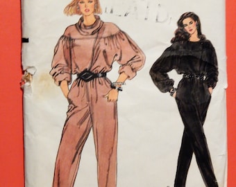 Vintage jumpsuit pattern Vogue 8844 Easy to sew loose fitting jumpsuit with asymmetrical front opening Uncut Size 12