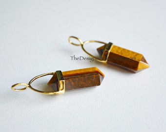 Natural Tiger Eye Point Bead Pendant with Gold Vermeil Bail
