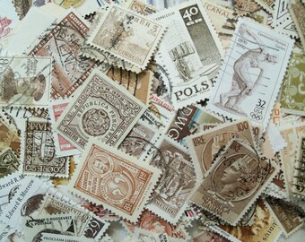40 Brown Postage Stamps, Sepia Stamps, Used Postage Stamps, Vintage Stamps, Craft postage stamps, world wide