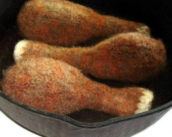 Cat Toy, Southern Fried Chicken Leg, Drumstick, HandKnit, Felted Wool, Gift for Cat, Catnip Valerian Wool Fleece, Original