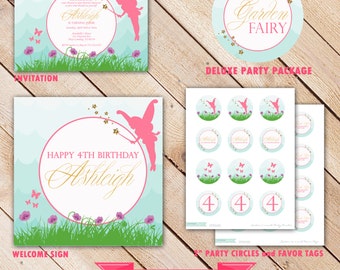 Garden Fairy Printable Party Decorations : Deluxe Printable Party Collection - Invite - Banners - Cupcake Toppers - Sign - Party Favor # 119