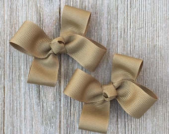 Hair Bows,Khaki Hair Bows,Pigtail Hair Bows,3 Inch Hair Bows,Alligator Clip Bows,Non Slip Hair Bows