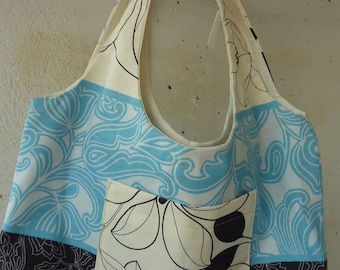 handbag cotton linen turquoise blue