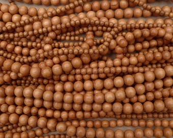 Natural Bayong Wood Round Beads Various Sizes 16'' Strand