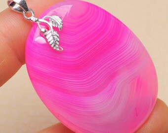 Pink Madagascar Agate sterling silver pendant ( #J1462)