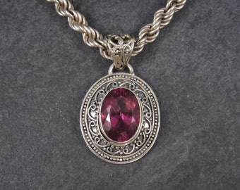 Vintage 90s Bright Pink Quartz Pendant Necklace