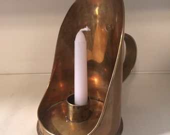 Vintage Brass Candleholder with Handle and Shield