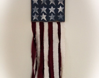 American Patriotic Rag Flag Wall Art - 9-1/2" x 30"