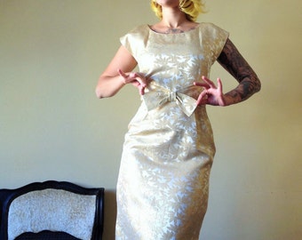 Vintage gold lame wiggle dress