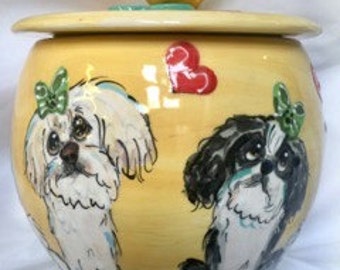 Ceramic Cookie Jar / Hand Painted / Treat Jar / Whimsical Dog / Dog Pottery / Chow / Kitchen / Custom / Debby Carman