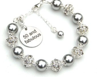 50th Birthday Gift for Her, 50 and Fabulous, Age Birthday Gift, 50 Charm Bracelet, Special Birthday Jewelry, 50th Birthday Jewelry Gift