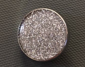 GingerSnap Charm - Silver Glitter Resin - 20 mm