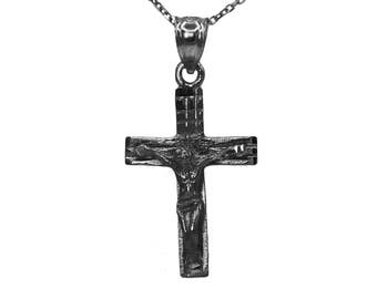 925 Black Sterling Silver Crucifix Necklace