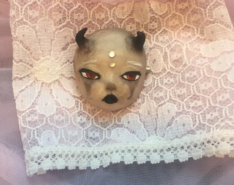 Grey Devil Horns Babyface Brooch