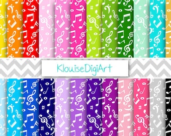 Rainbow and Pastel Music Notes Digital Printable Papers for Personal and Commercial Use (0041)