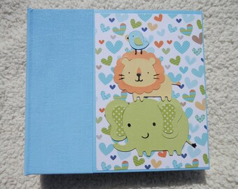 6x6 Baby Boy Scrapbook in Light Blue Album with Baby Animals