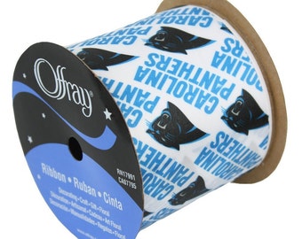 2.5" NFL Carolina Panthers Ribbon, 9 foot spool, Licensed NFL Offray Ribbon