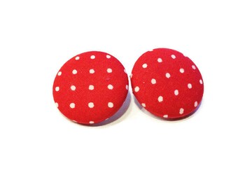 Button earrings, fabric button earrings, ear studs, polka dot earrings, women accessories