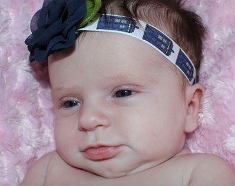 Doctor Who, The 11th Doctor, Baby Headband, Tardis, Stretchy Headband with Chiffon Rose