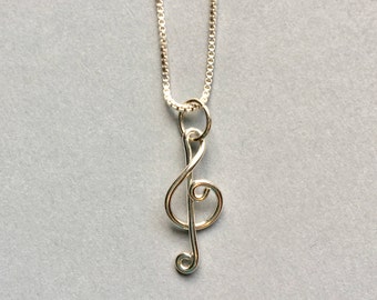 Treble clef music necklace