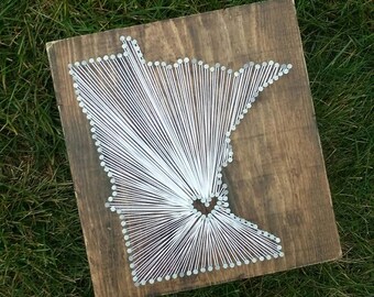 Minnesota String Art, Minnesota Decor, State string Art, Minnesota Nail Art, Rustic Decor, custom sign, Minnesota Gift, Minnesota Map, 12x13