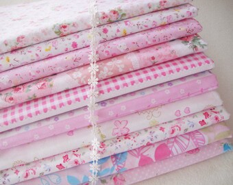 Set of 10 Bundle / Pink Bundle Fabric / Quilting Fabric Bundle/ Pink Floral Cotton Collection- Cotton Fabric Bundle each 16"X24"