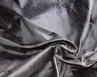 Silk dupioni in Charcoal grey with black shimmer,Extra wide 54 inches , Half yard, DEX 298