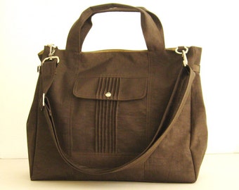 Sale - Water-Resistant Bag in Chocolate Brown- messenger bag, school bag, tote, purse, gym bag - KATE
